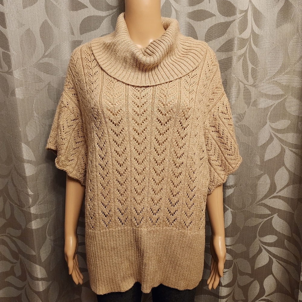 Tan Pullover Turtleneck Half Sleeve Sweater Size 14 - Picture 4 of 14